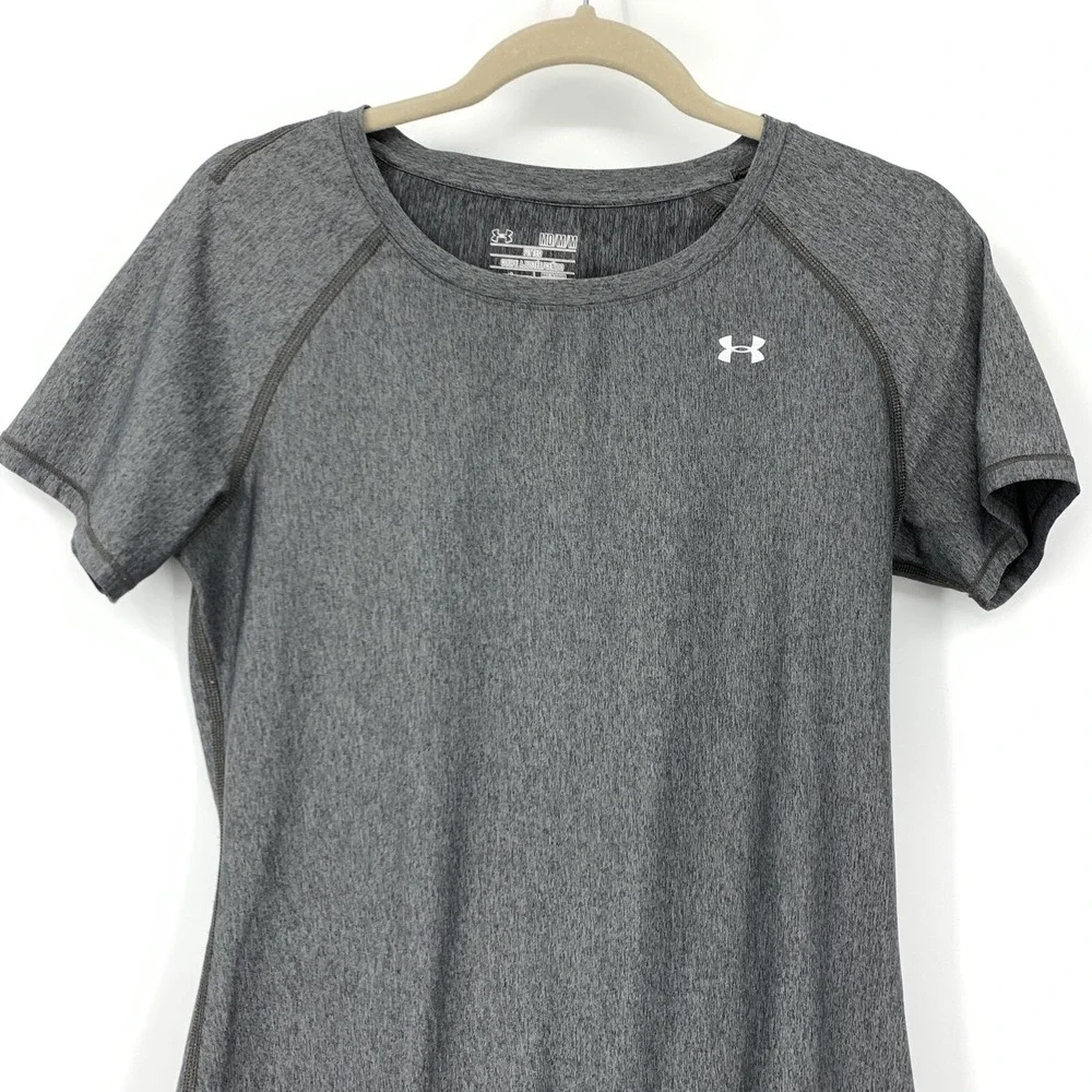 Under Armour‎ Women Medium Shirt Top Short Sleeve Heat Gear Fitted Gray Athletic